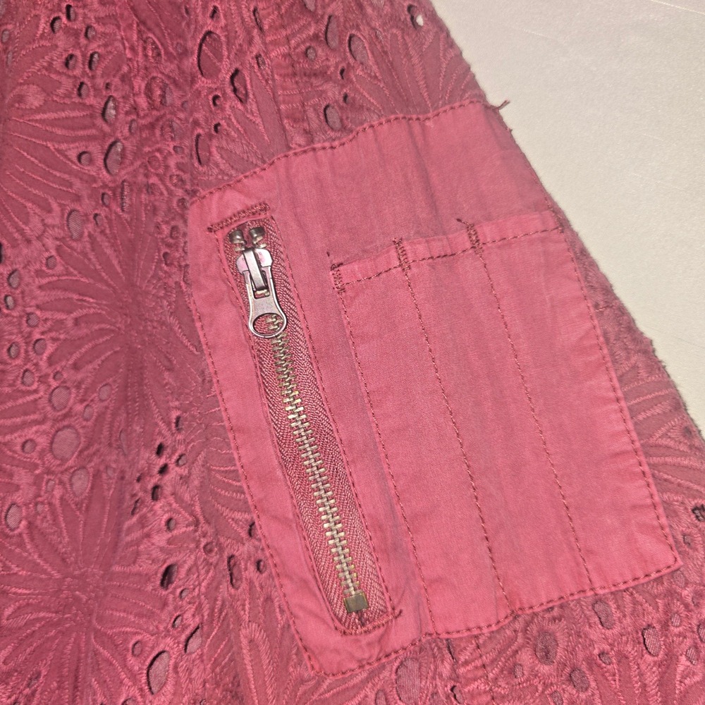Free People Daisy Jane Bomber Jacket XS Women Pink Eyelet Lace Floral Raspberry - Picture 7 of 11